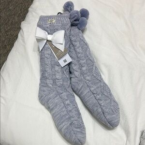 UGG Gray Cable Knit Pom-Pom Socks